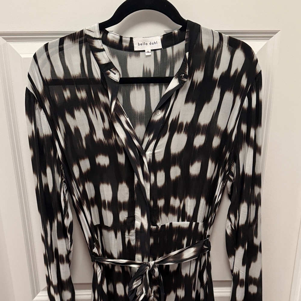 Bella Dahl Black & White Tie-Waist Shirt Dress